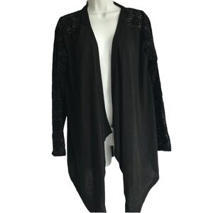 NWT August Silk Women's Open Cardigan Black Lace Sleeve - Size M
